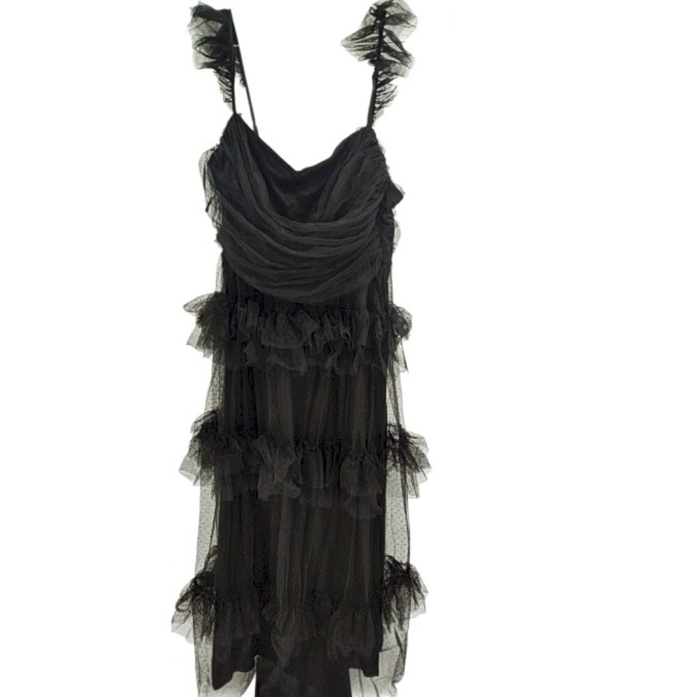 Pure Radiance Black Mesh Swiss Dot Tiered Maxi Dress by Lulus Size 1X New NWT - Picture 5 of 9